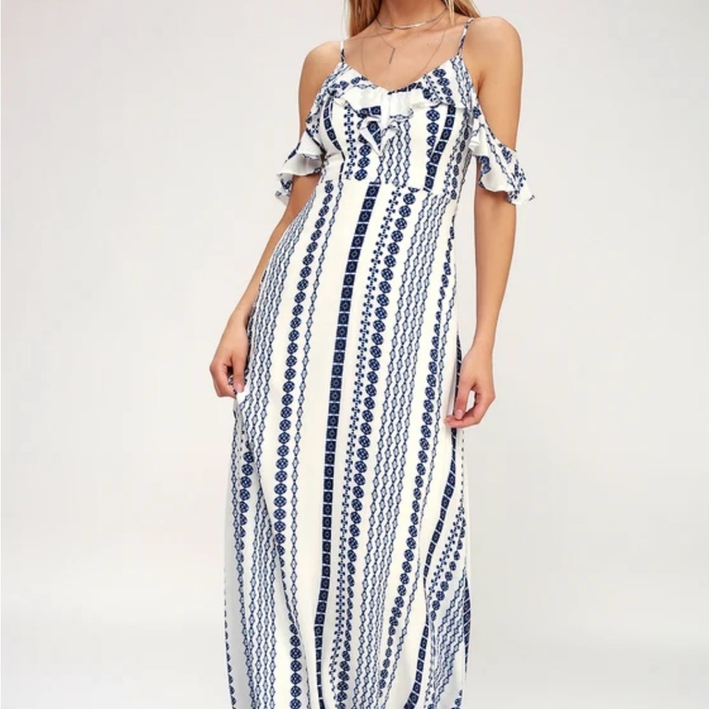 Elegant Blue and White Women's Dress